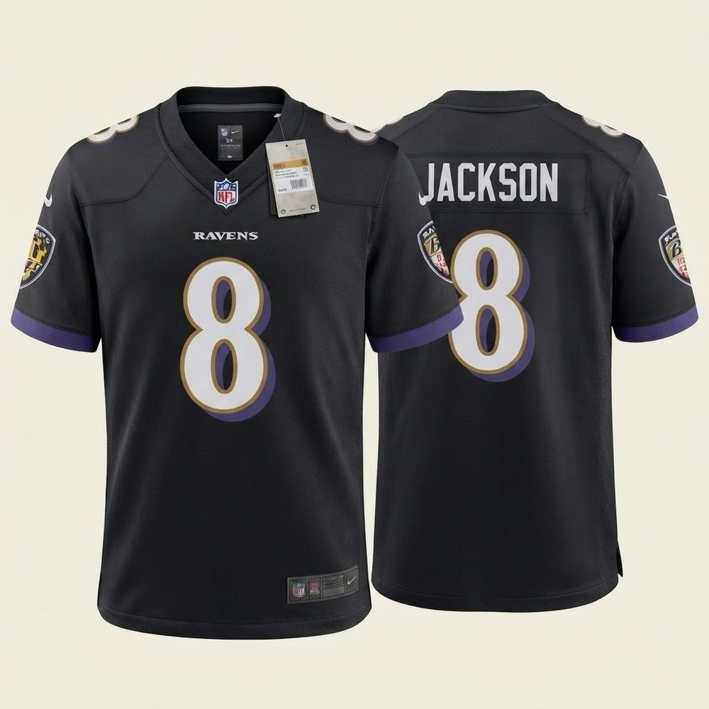 Nike Lamar Jackson Baltimore Ravens #8 Youth XL 18/20 Black Game Jersey NEW